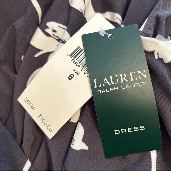 NWT Lauren Ralph Lauren Gray & White Floral Midi Faux Wrap Dress Women’s Size 6 - Picture 6 of 8